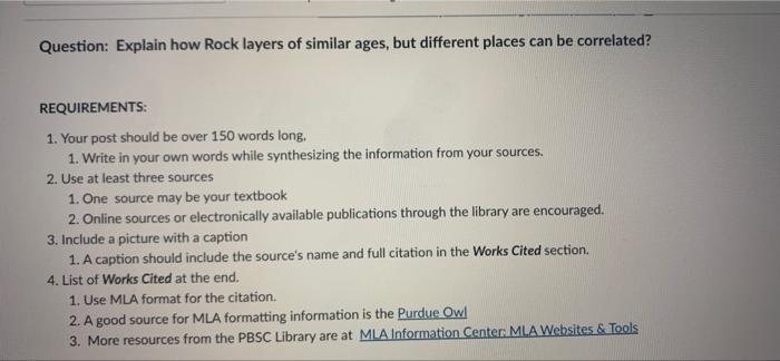Question Explain How Rock Layers Of Similar Ages But Different Places Can Be Correlated Requirements 1 Your Post Sh 1