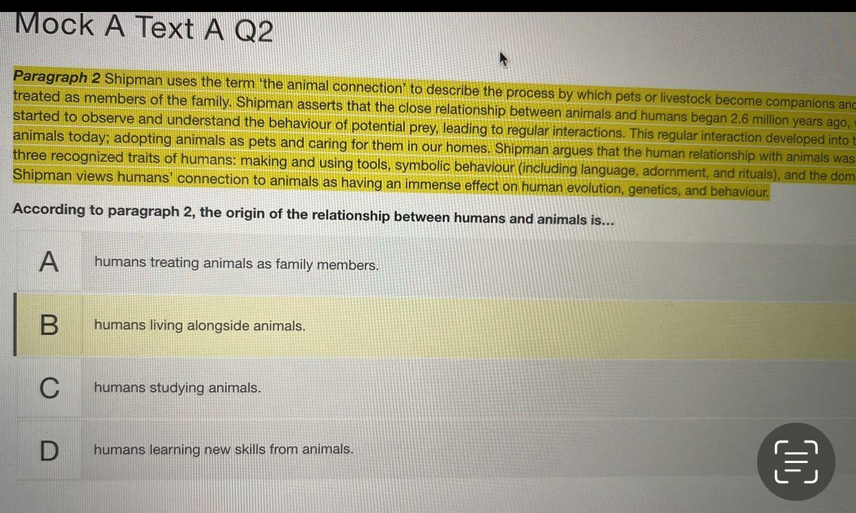 Mock A Text A Q2 K Paragraph 2 Shipman Uses The Term The Animal Connection To Describe The Process By Which Pets Or Liv 1