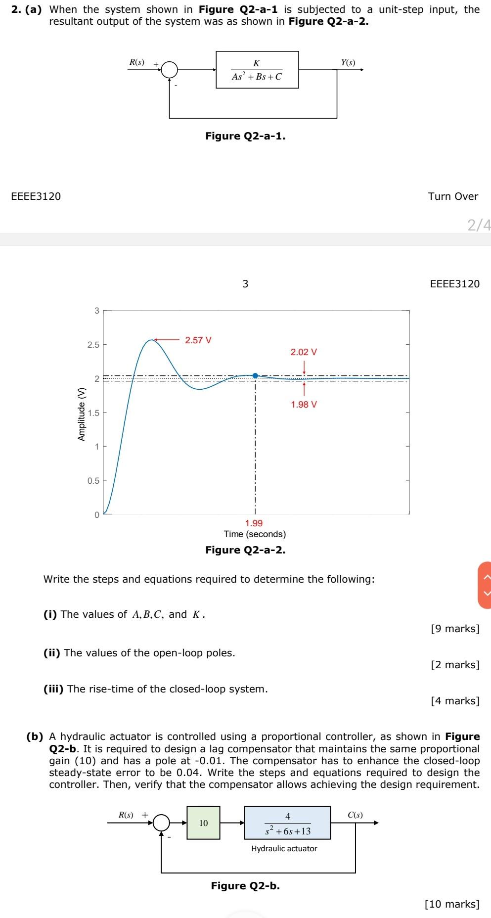 2 A When The System Shown In Figure Q2 A 1 Is Subjected To A Unit Step Input The Resultant Output Of The System Was 1