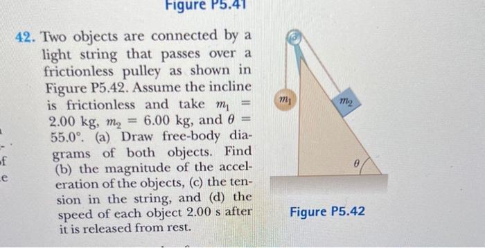 Figure P5 41 42 Two Objects Are Connected By A Light String That Passes Over A Frictionless Pulley As Shown In Figure P 1
