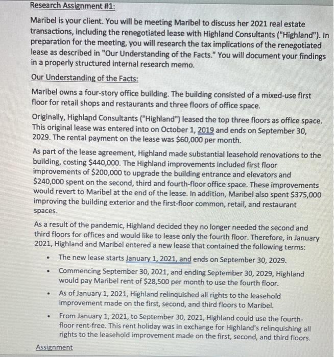 Research Assignment 1 Maribel Is Your Client You Will Be Meeting Maribel To Discuss Her 2021 Real Estate Transactions 1