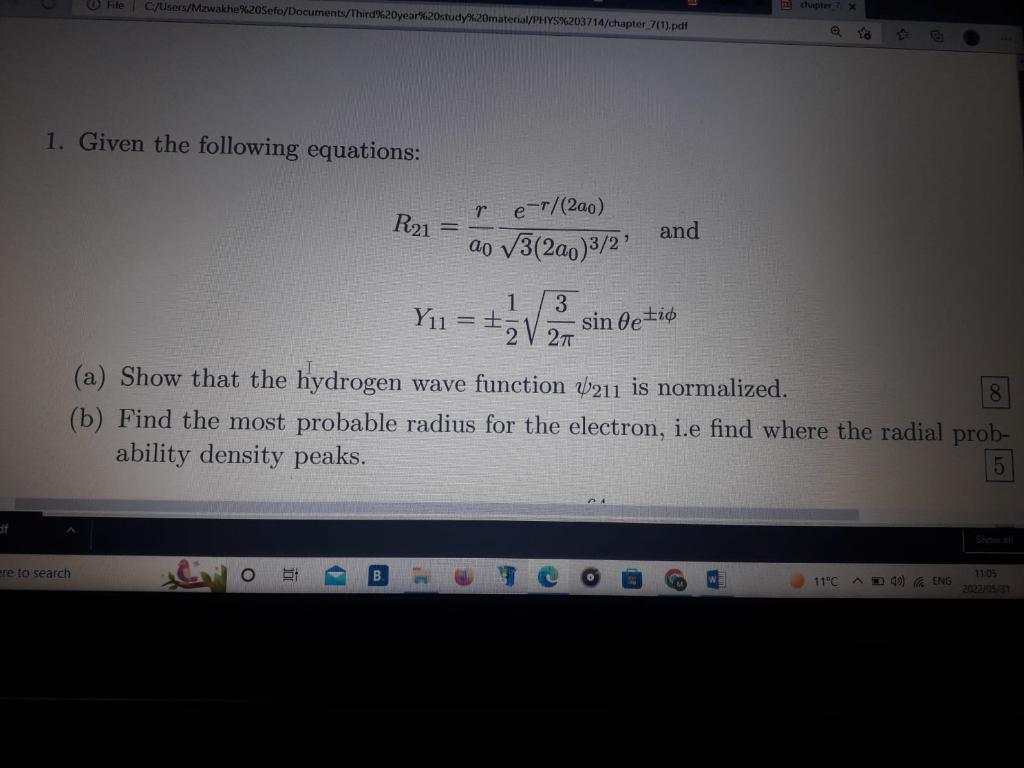 File C Users Mzwakhe 20sefo Documents Third 20year 20study 20material Phys 203714 Chapter 7 1 Pdf 1 Given The Followin 1
