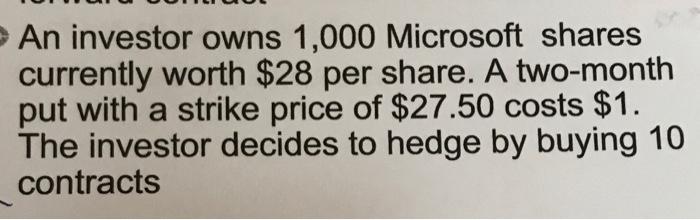 An Investor Owns 1 000 Microsoft Shares Currently Worth 28 Per Share A Two Month Put With A Strike Price Of 27 50 Cos 1