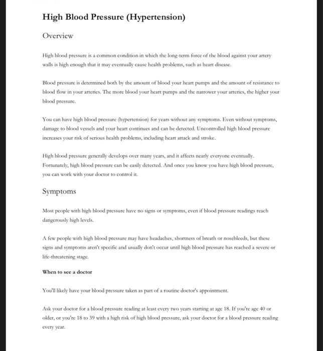 High Blood Pressure Hypertension Overview High Blood Pressure Is A Common Condition In Which The Long Term Force Of Th 1