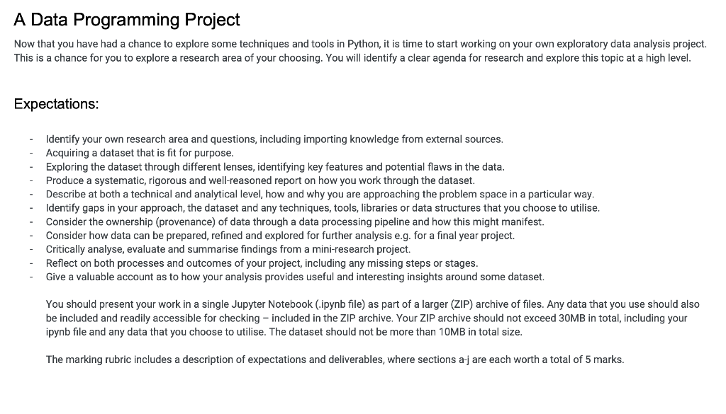 A Data Programming Project Now That You Have Had A Chance To Explore Some Techniques And Tools In Python It Is Time To 1