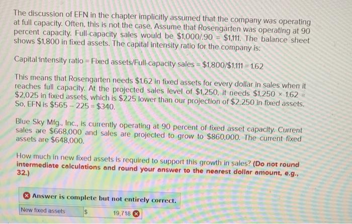 The Discussion Of Efn In The Chapter Implicitly Assumed That The Company Was Operating At Full Capacity Often This Is 1