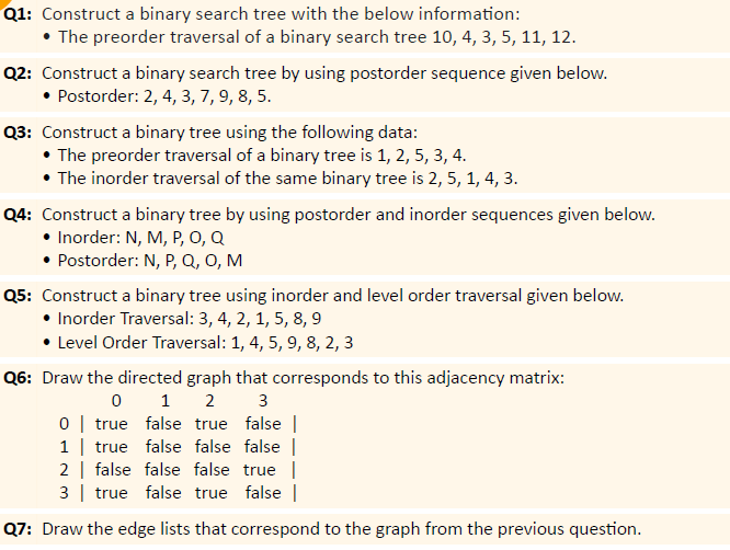 Q1 Construct A Binary Search Tree With The Below Information The Preorder Traversal Of A Binary Search Tree 10 4 3 1