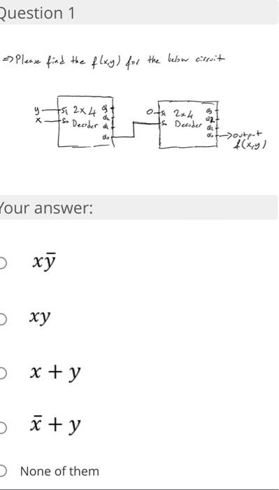 Question 1 Please Find The Flxy For The Below Circuit Y Tsi 2x4 Tsi 2x4 D 22 Tso Decider Of Output F X Y Your Answ 1