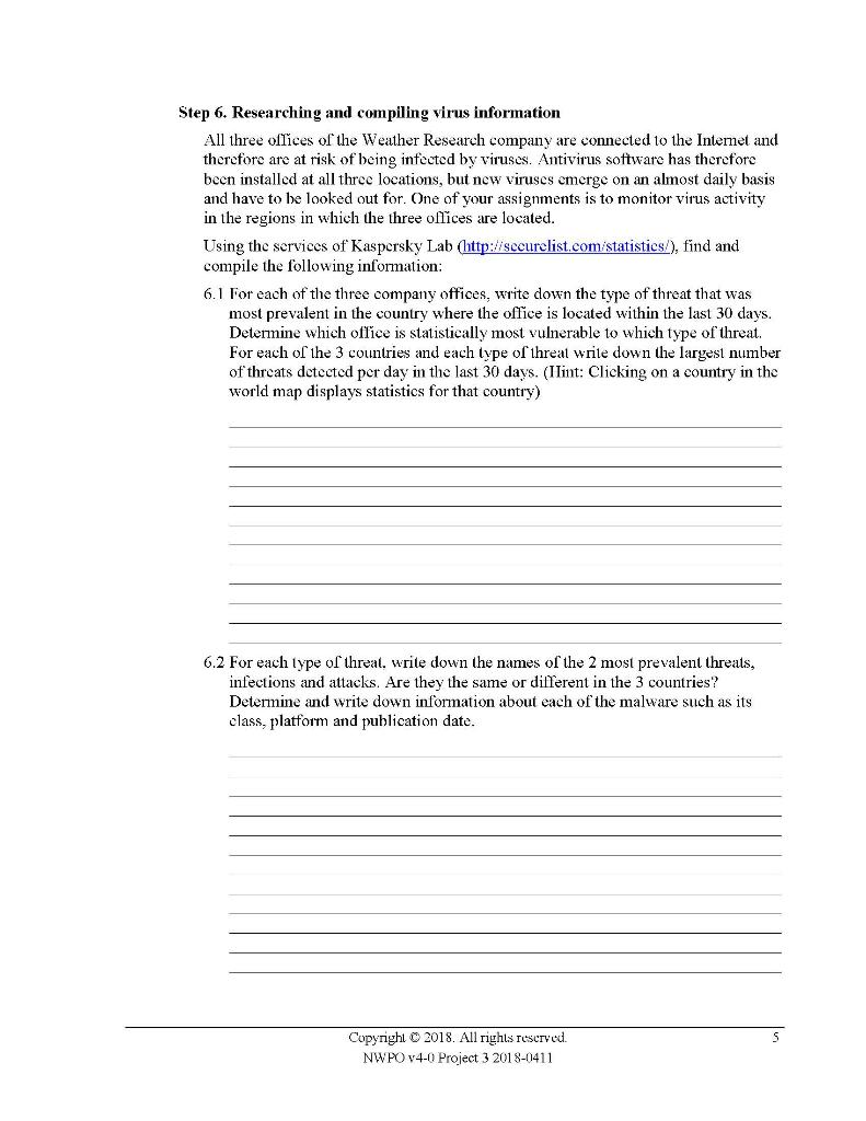 Step 6 Researching And Compiling Virus Information All Three Offices Of The Weather Research Company Are Connected To T 1