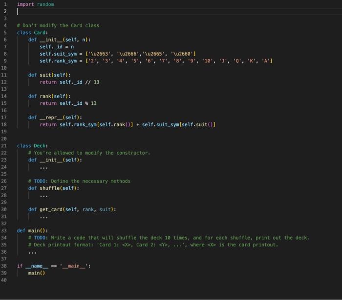 Provide Extensive Documentation For The Class And Methods Do Not Import Any Packages Other Than Random Even If You 5