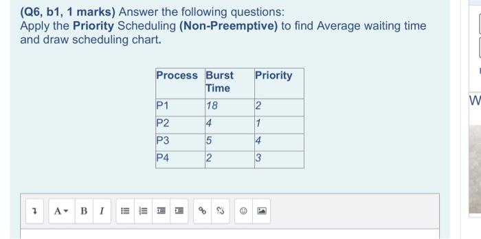 Q6 B1 1 Marks Answer The Following Questions Apply The Priority Scheduling Non Preemptive To Find Average Waiting 1