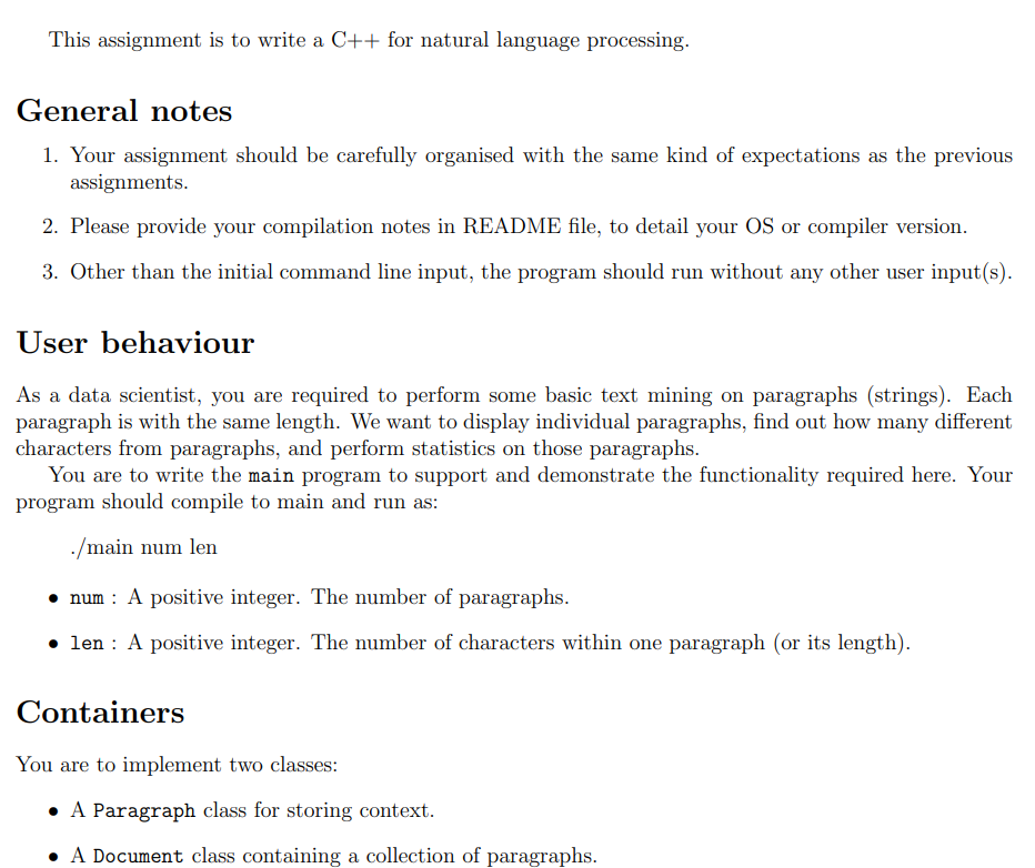 This Assignment Is To Write A C For Natural Language Processing General Notes 1 Your Assignment Should Be Carefully 1