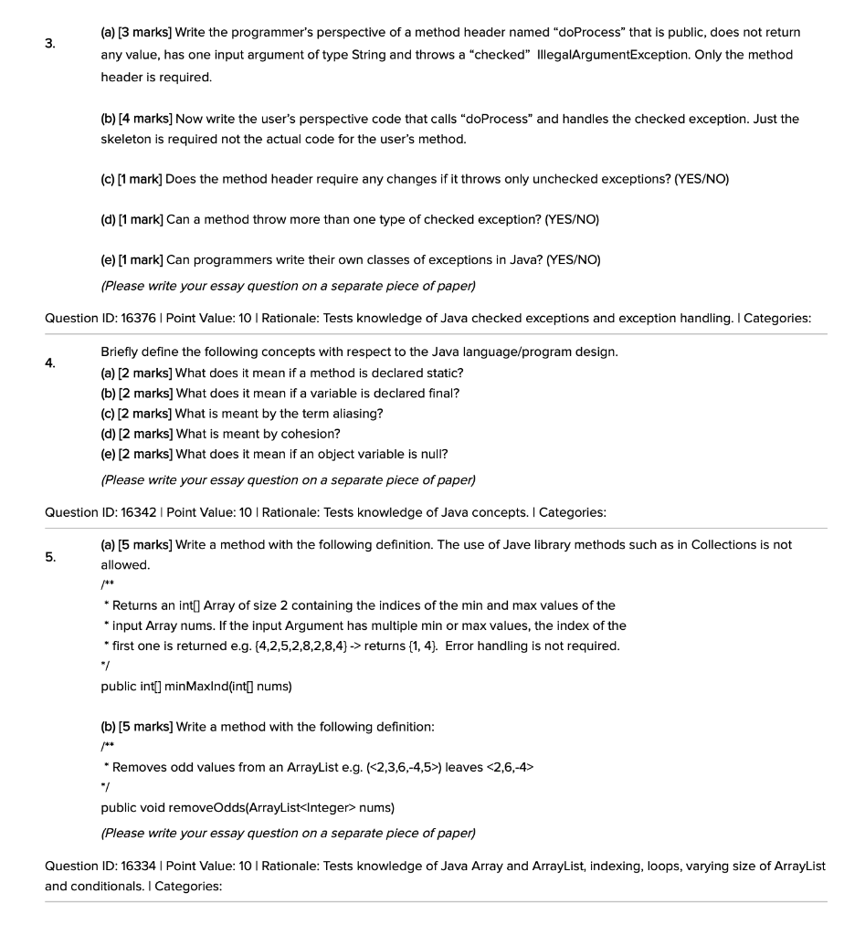 3 A 3 Marks Write The Programmer S Perspective Of A Method Header Named Doprocess That Is Public Does Not Return 1