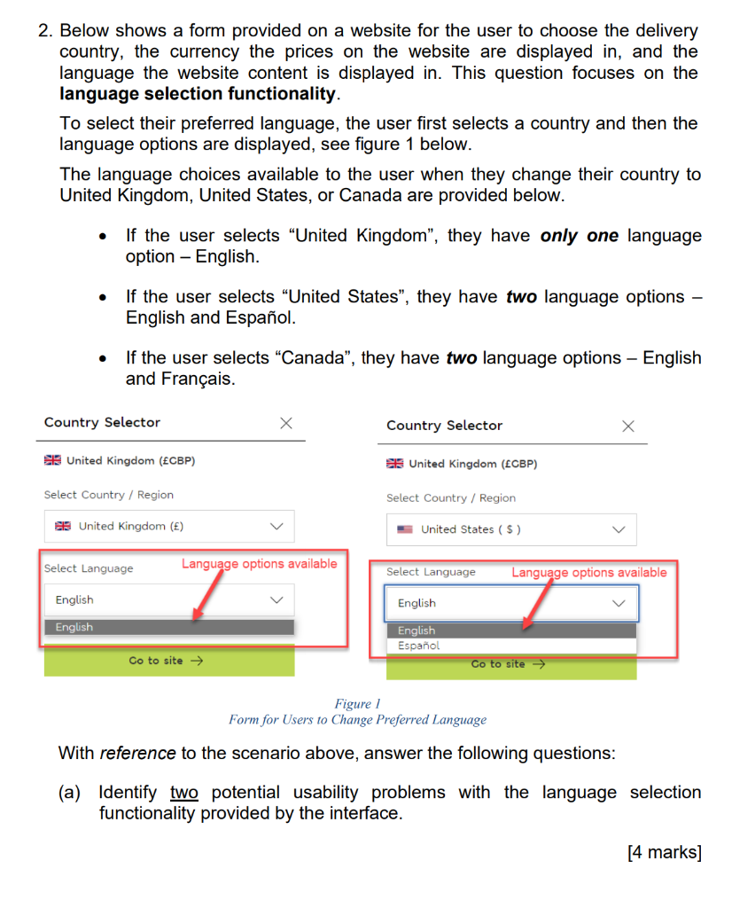 2 Below Shows A Form Provided On A Website For The User To Choose The Delivery Country The Currency The Prices On The 1