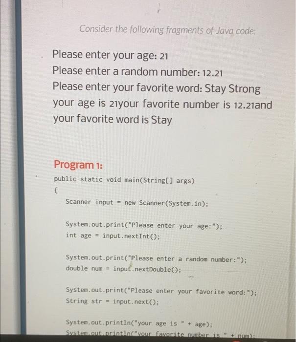 Consider The Following Fragments Of Jova Cade Please Enter Your Age 21 Please Enter A Random Number 12 21 Please Enter 2