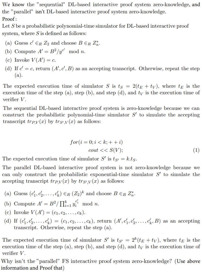 We Know The Sequential Dl Based Interactive Proof System Zero Knowledge And The Parallel Isn T Dl Based Interactive 1
