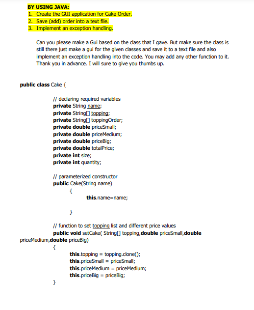 Function To Order A Cake Accepts Topping Order List Size And Quantity Values Public Void Ordercake String Topping 3