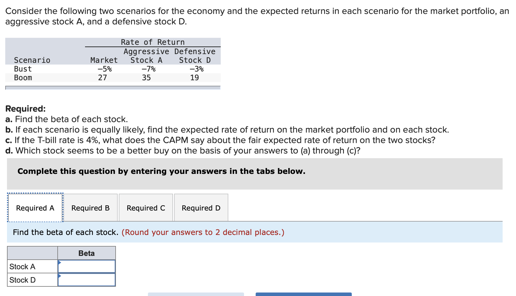 Consider The Following Two Scenarios For The Economy And The Expected Returns In Each Scenario For The Market Portfolio 1