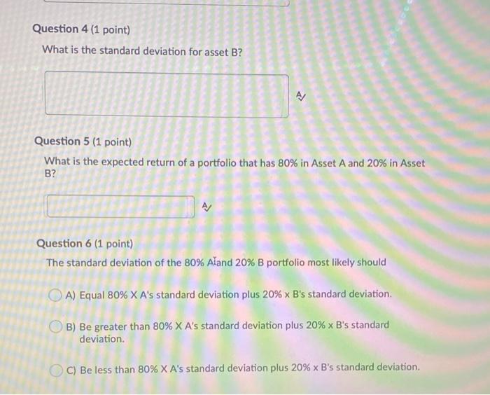 Use The Following To Answer Questions 1 6 State Of Economy Asset A Rate Of Retum Probability Of State Of Economy 0 1 0 2