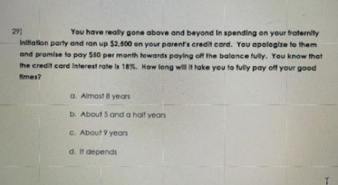 291 You Have Really Gone Above And Beyond In Spending On Your Fraternity Initiation Party And Ran Up 2 500 On Your Pare 1