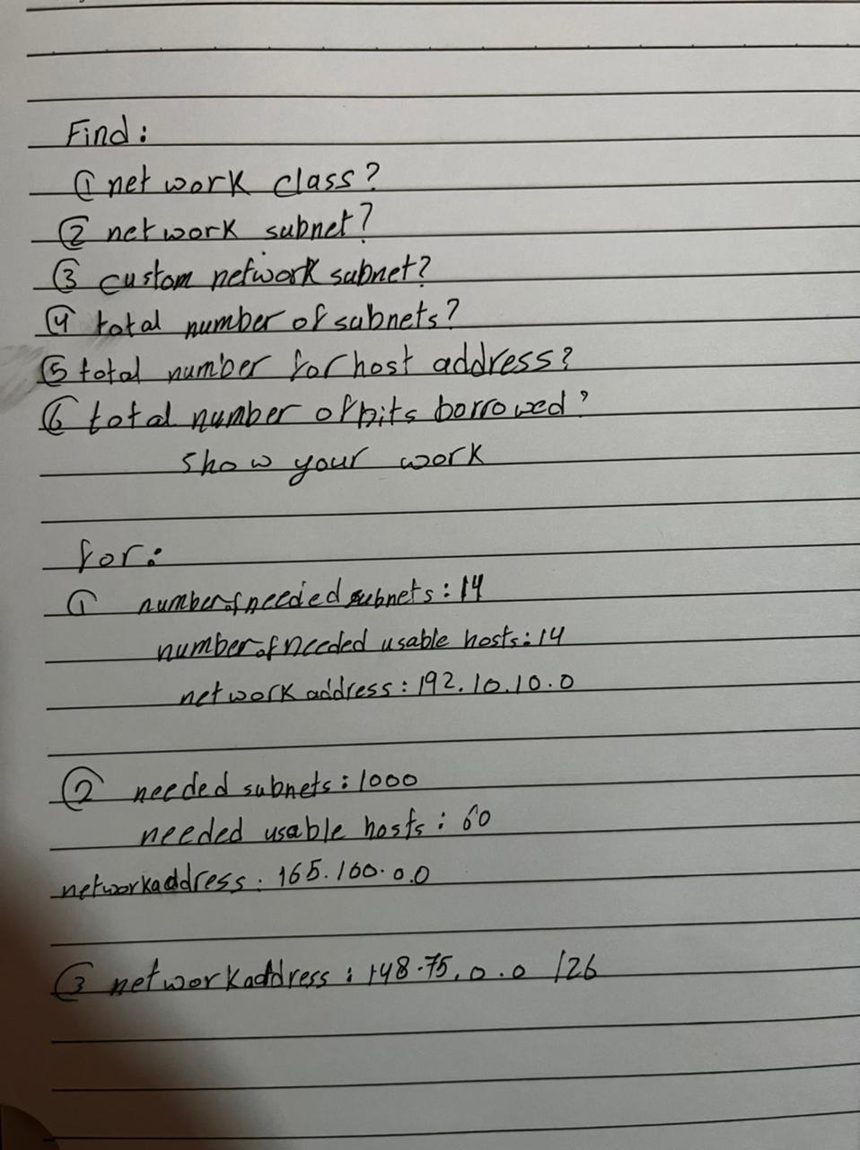 Find Net Work Class 2 Network Subnet 3 Custom Network Subnet Total Number Of Subnets 5 Total Number For Host Ad 1