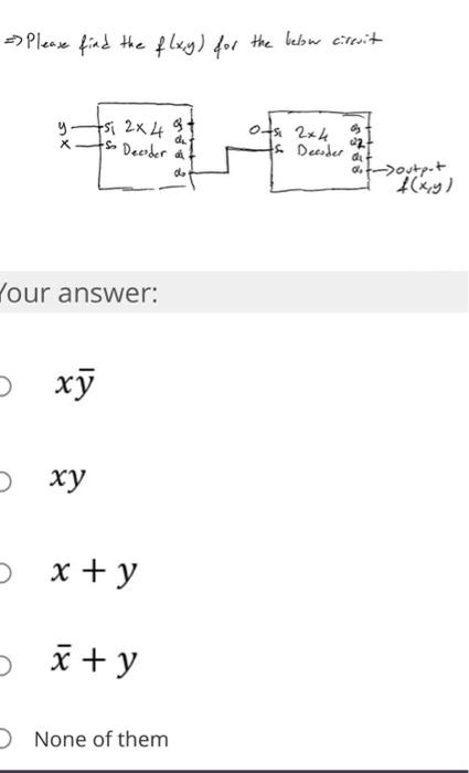 Please Find The Flxy For The Below Circuit Si 2x4 De 0 2x4 Tho Decoder Aut X So Decoder O W2 Da Your Answer Oxy 1
