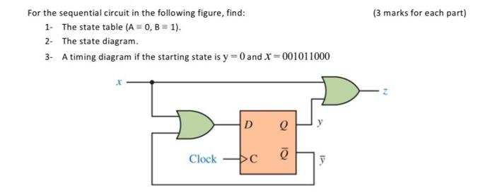 For The Sequential Circuit In The Following Figure Find 1 The State Table A 0 B 1 2 The State Diagram 3 A 1