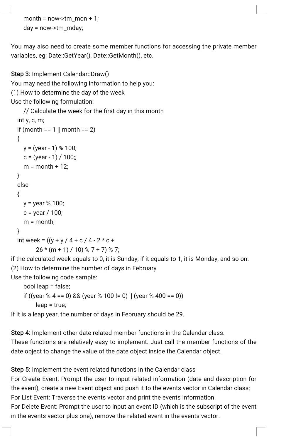 Task Calendar Project Requirements Write A Program Which Can Be Used As A Calendar It Must Provide The Following Func 3