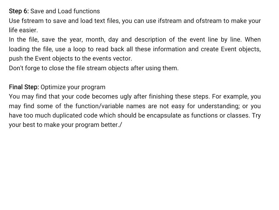 Task Calendar Project Requirements Write A Program Which Can Be Used As A Calendar It Must Provide The Following Func 4