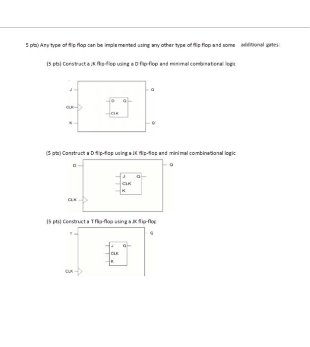 5 Pts Any Type Of Flip Flop Can Be Implemented Using Any Other Type Of Flip Flop And Some Additional Gates 5 Pts Con 1
