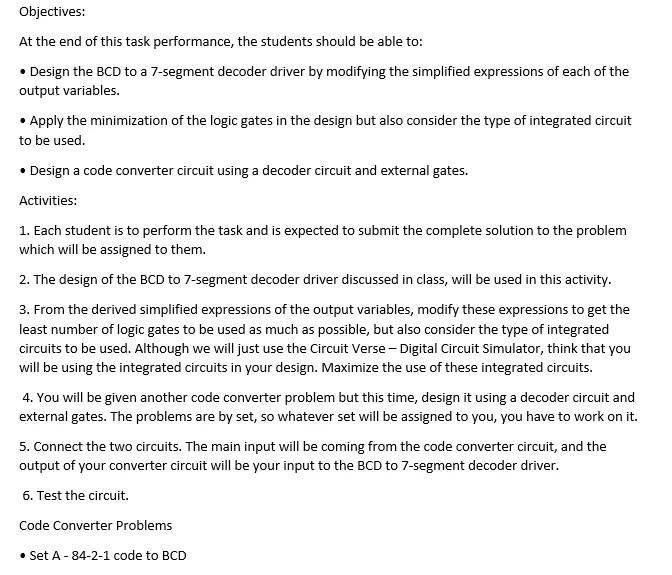 Objectives At The End Of This Task Performance The Students Should Be Able To Design The Bcd To A 7 Segment Decoder 1