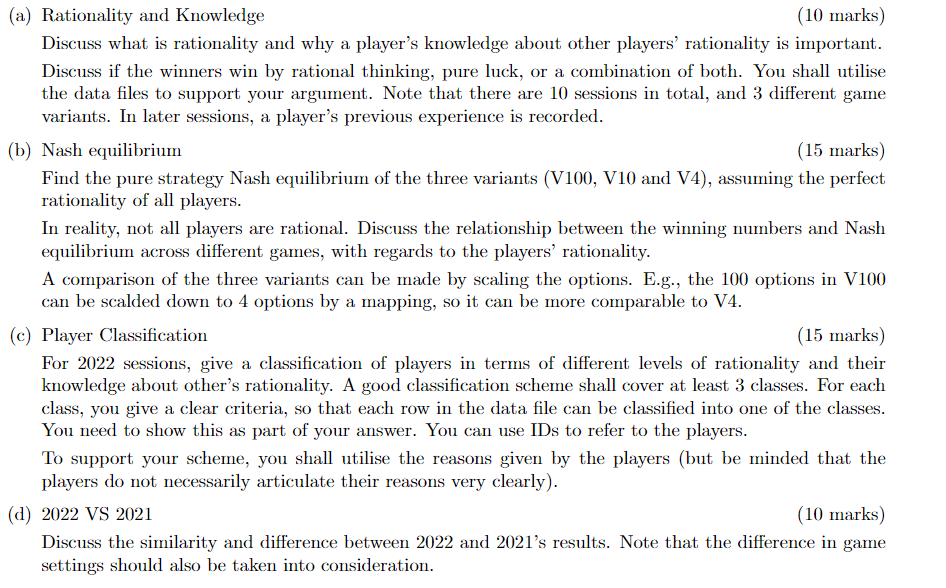 A Rationality And Knowledge 10 Marks Discuss What Is Rationality And Why A Player S Knowledge About Other Players R 1