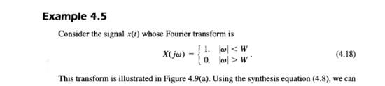 Example 4 5 Consider The Signal X R Whose Fourier Transform Is X Jw 1 1 W 0 W W 4 18 This Transform Is Illus 1