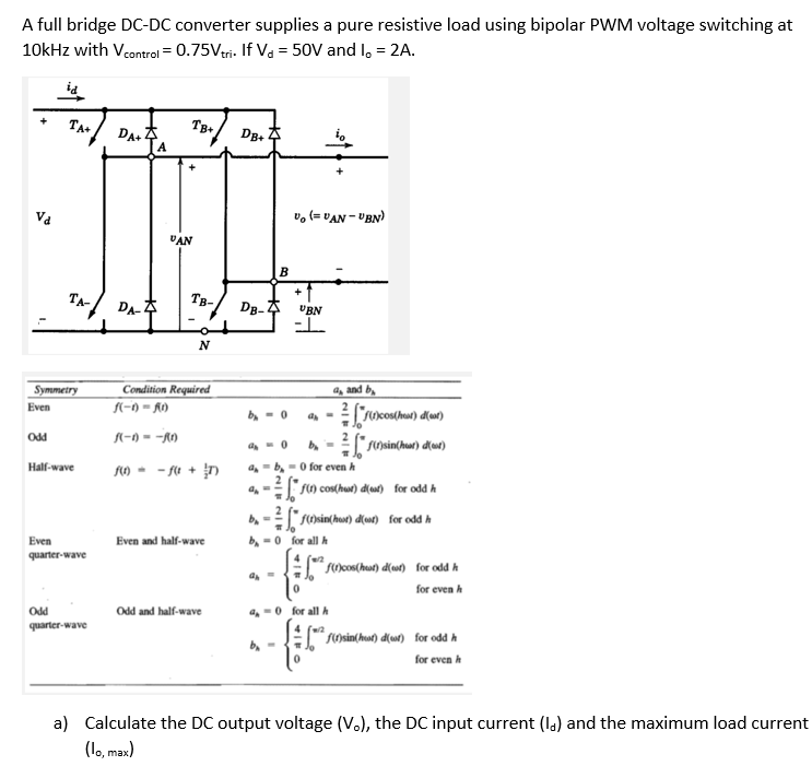 A Full Bridge Dc Dc Converter Supplies A Pure Resistive Load Using Bipolar Pwm Voltage Switching At 10khz With Vcontrol 1