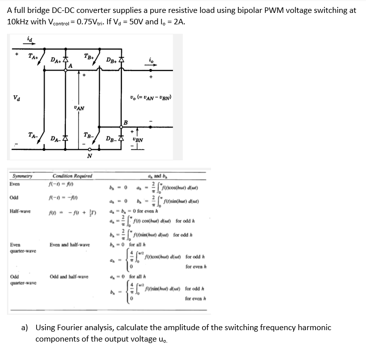 A Full Bridge Dc Dc Converter Supplies A Pure Resistive Load Using Bipolar Pwm Voltage Switching At 10khz With Vcontrol 1