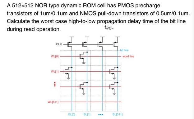 A 512x512 Nor Type Dynamic Rom Cell Has Pmos Precharge Transistors Of 1 Um 0 1um And Nmos Pull Down Transistors Of 0 5um 1