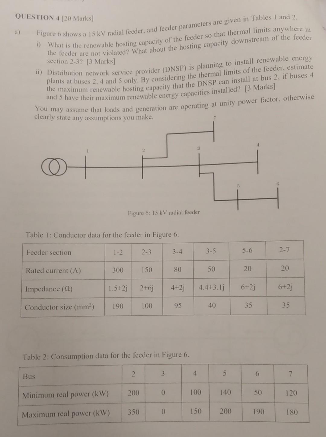 Question 4 20 Marks A Figure 6 Shows A 15 Kv Radial Feeder And Feeder Parameters Are Given In Tables I And 2 I Wha 1