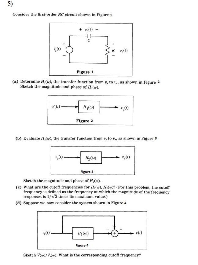 5 Consider The First Order Rc Circuit Shown In Figure 1 R V T Figure 1 A Determine H W The Transfer Function Fro 1