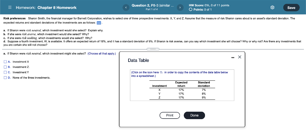 Homework Chapter 8 Homework Question 2 P8 3 Similar Part 1 Of 4 Hw Score 0 0 Of 11 Points Points 0 Of 1 Sav 1