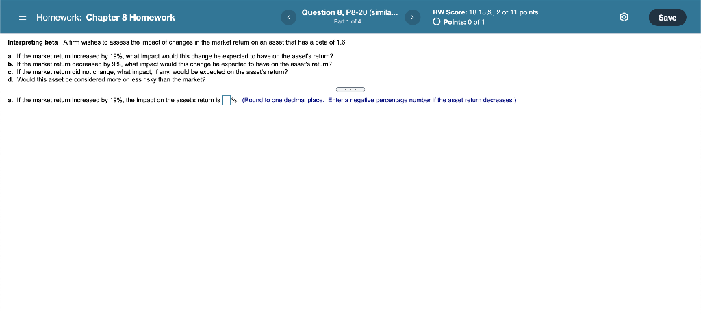 Homework Chapter 8 Homework Question 8 P8 20 Simila Part 1 Of 4 Hw Score 18 18 2 Of 11 Points O Points 0 Of 1