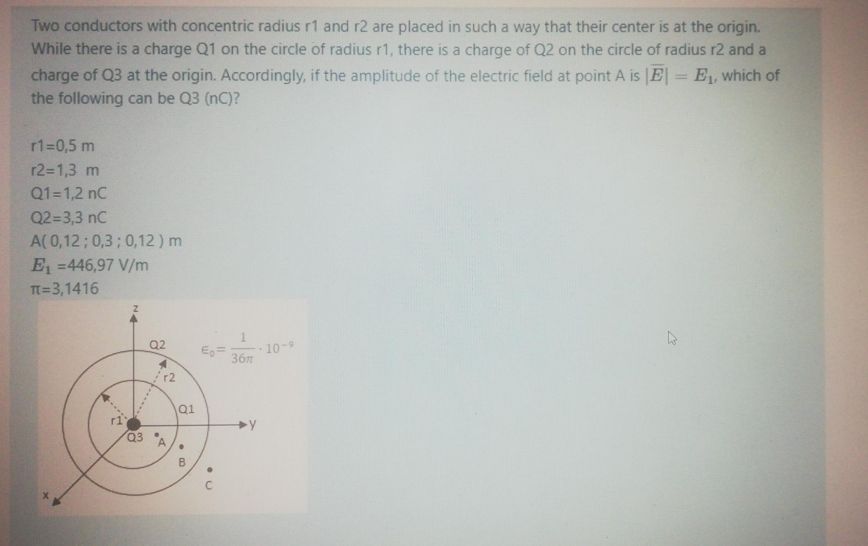 Two Conductors With Concentric Radius R1 And R2 Are Placed In Such A Way That Their Center Is At The Origin While There 1