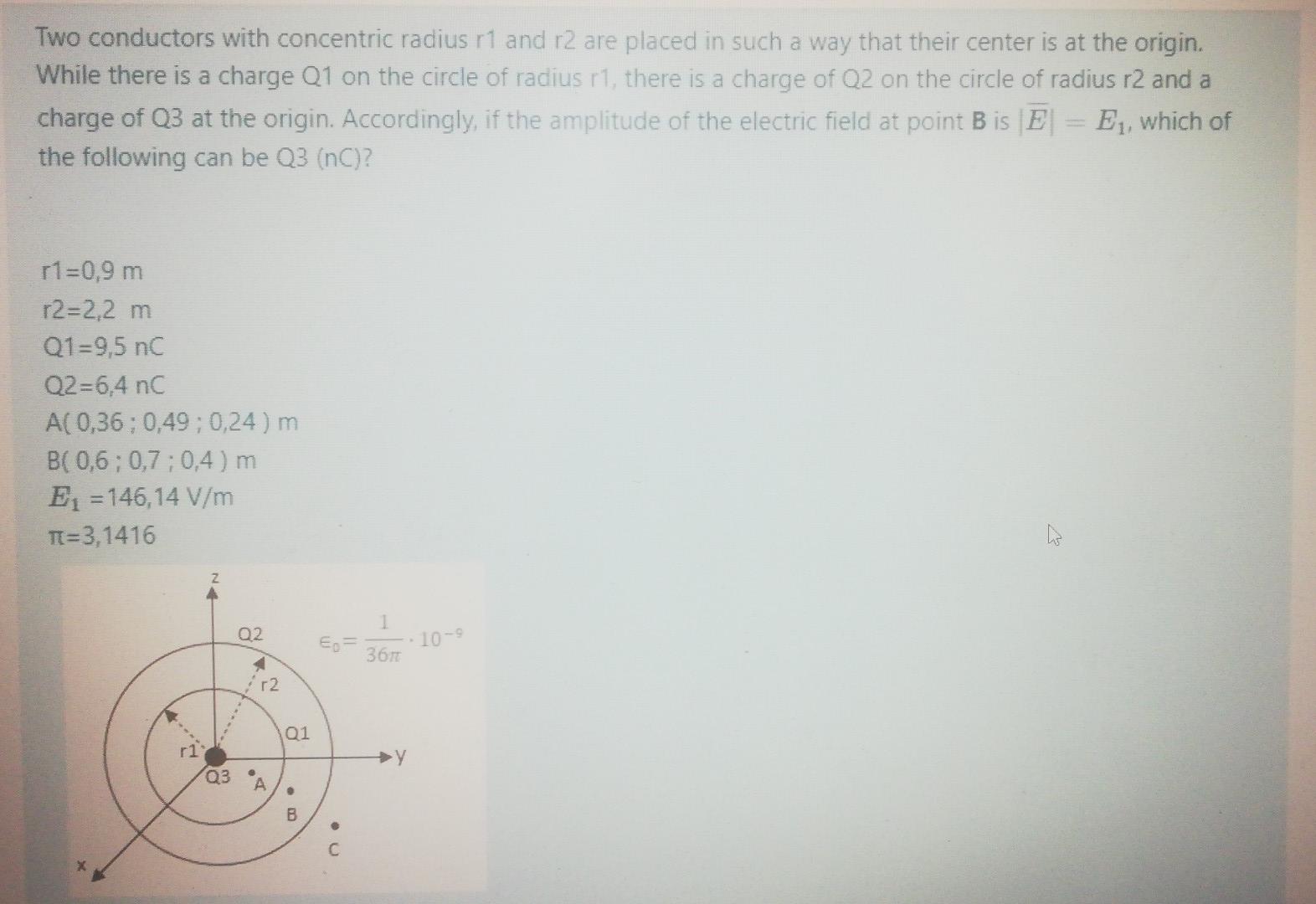 Two Conductors With Concentric Radius R1 And R2 Are Placed In Such A Way That Their Center Is At The Origin While There 1