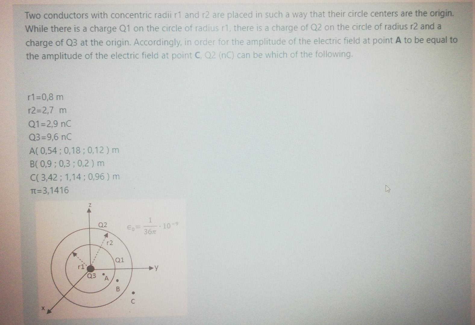 Two Conductors With Concentric Radii R1 And R2 Are Placed In Such A Way That Their Circle Centers Are The Origin While 1
