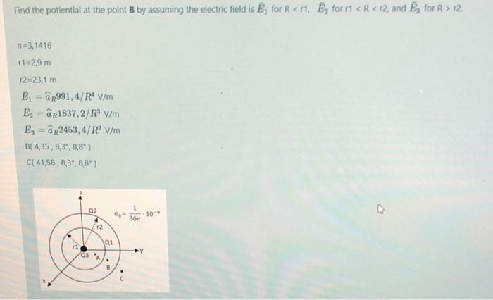 Find The Potential At The Point B By Assuming The Electric Field Is E For R Rt E For R1 R 12 And Es For R 12 N 1