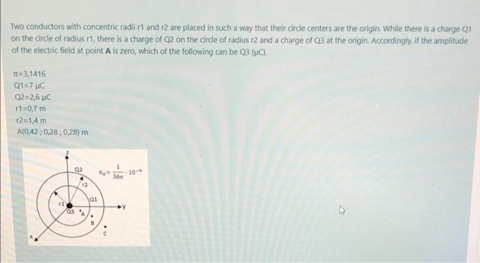 Two Conductors With Concentric Radii R1 And R2 Are Placed In Such A Way That Their Circle Centers Are The Origin While 1