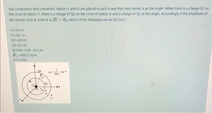 Two Conductors With Concentric Radius R1 And R2 Are Placed In Such A Way That Their Center Is At The Origin While There 1