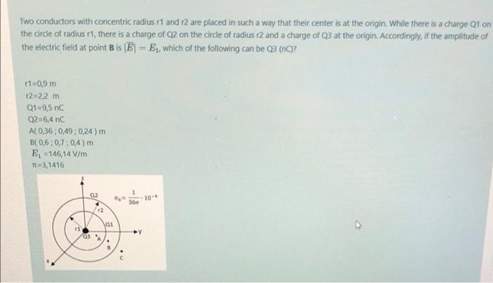 Two Conductors With Concentric Radius R1 And R2 Are Placed In Such A Way That Their Center Is At The Origin While There 1