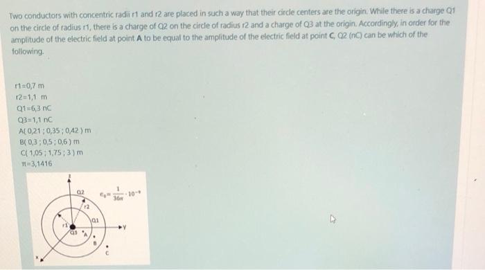 Two Conductors With Concentric Radii R1 And 12 Are Placed In Such A Way That Their Circle Centers Are The Origin While 1