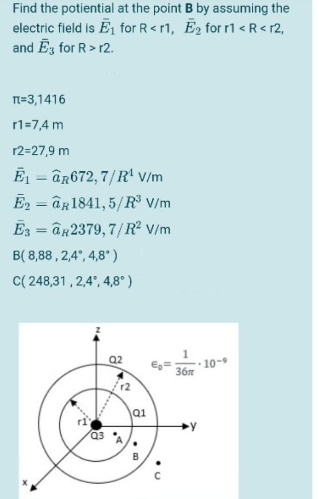 Find The Potiential At The Point B By Assuming The Electric Field Is For R R1 E For R1 R R2 And E3 For R R2 1