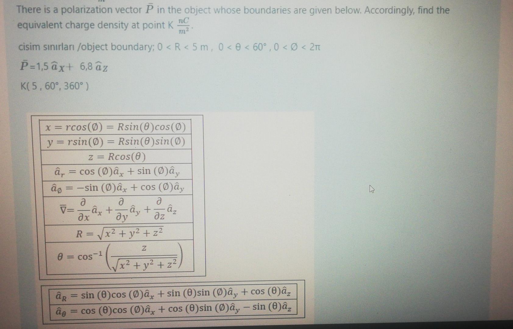There Is A Polarization Vector P In The Object Whose Boundaries Are Given Below Accordingly Find The Tc Equivalent Cha 1